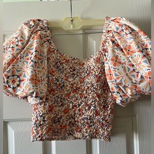 Dolan by Anthropologie Floral Smocked Puff-Sleeve Crop Top
